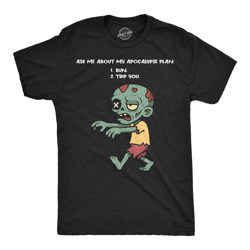 Mens Funny T Shirt Ask Me About My Apocalypse Plan Sarcastic Zombie Graphic
