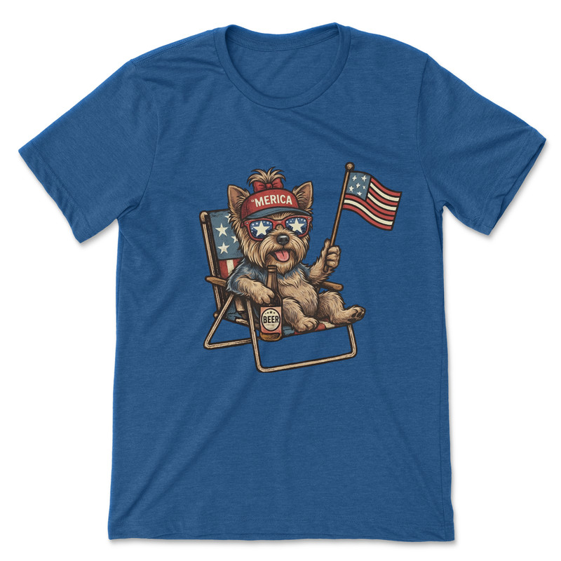 Patriotic Yorkie T Shirt Funny Merica Dog 4th of July American Flag Unisex Tee gallery
