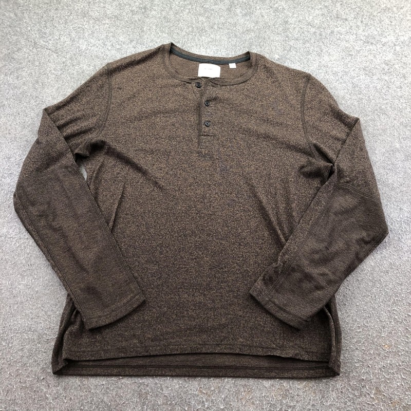 Billy Reid Shirt Mens Large Brown Long Sleeve Henley Jersey Knit Tee Casual