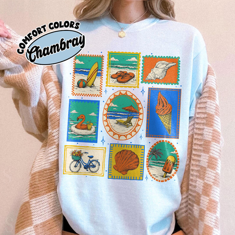 Vintage Beach Summer Coastal Comfort Tee Shirt Relaxed Fit Soft gallery