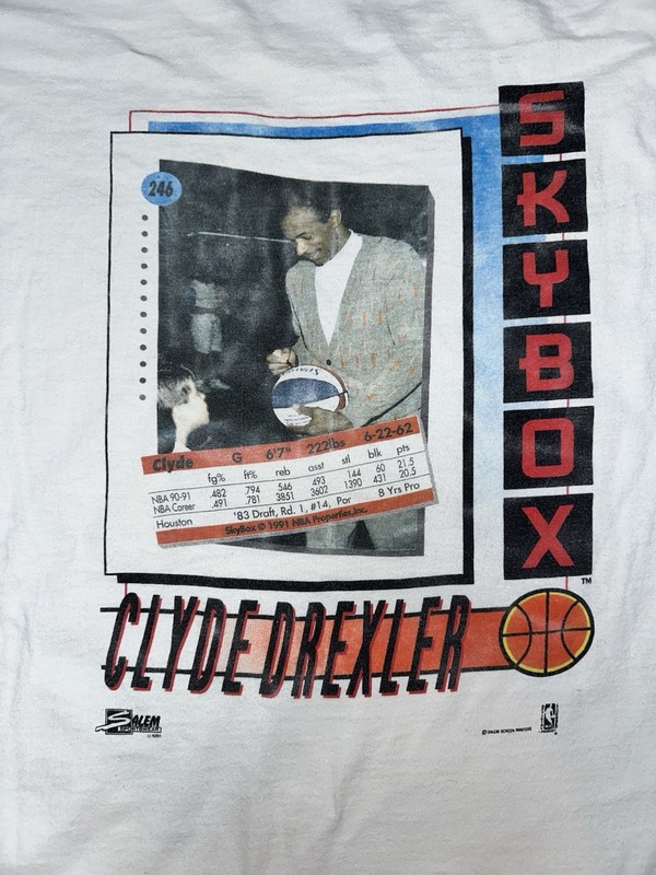 Vintage Salem Sportswear SkyBox Clyde Drexler NBA Portland Trailblazers XL Tee gallery