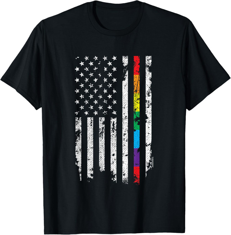 Gay Pride Thin Rainbow Line American Flag T-Shirt T Shirt