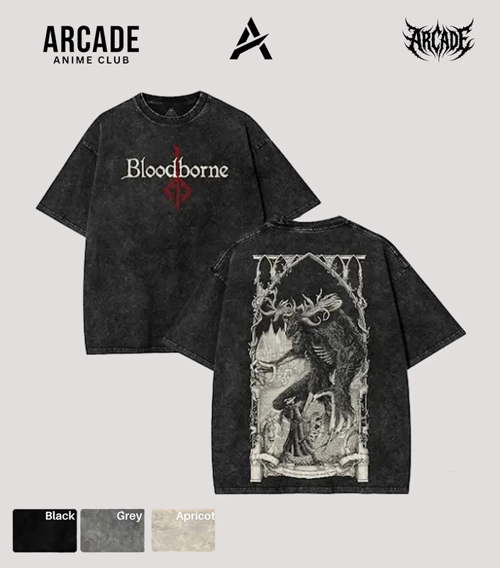 Arcade Anime Bloodborne Blood Washed Tee Unisex Heavyweight Cotton T-shirt