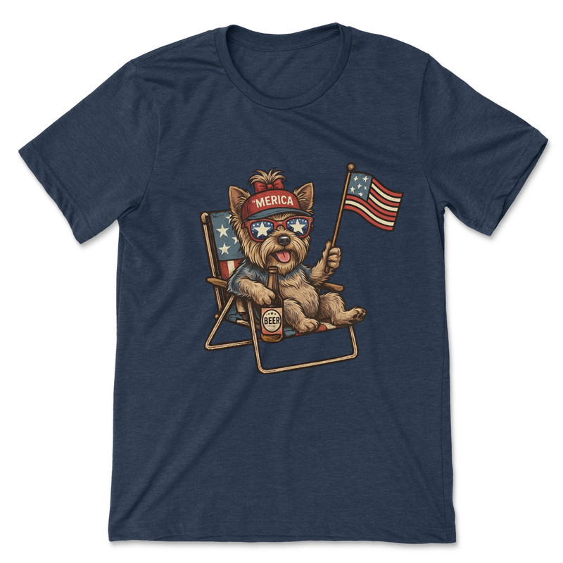 Patriotic Yorkie T Shirt Funny Merica Dog 4th of July American Flag Unisex Tee gallery