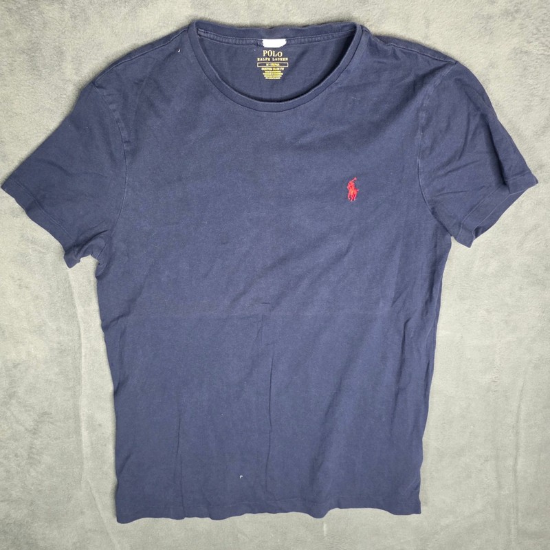 Polo Ralph Lauren Mens Custom Slim Fit T-Shirt Navy Blue Red Pony Logo Medium