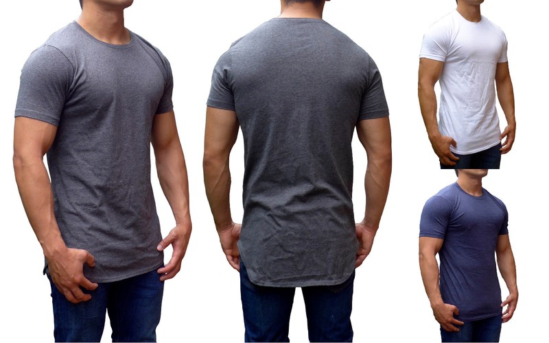 MENS TALL T-SHIRT EXTRA LONG LENGTH SLIM FIT GYM FASHION SHIRT MUSCLE TEE gallery
