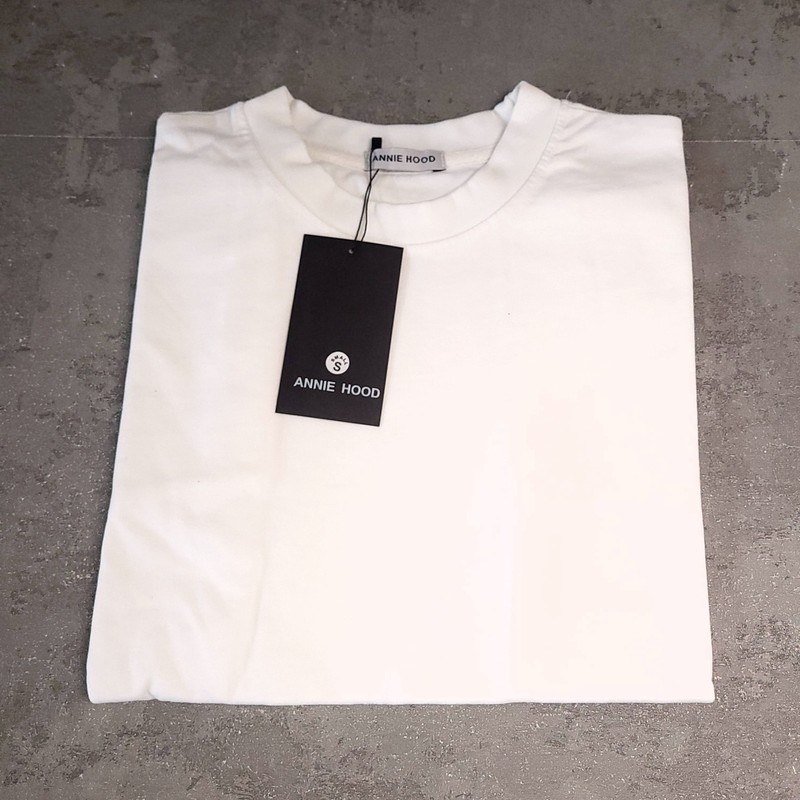 Annie Hood Cotton T-Shirt Mens Small Regular White Plain Short Sleeve Crew Neck gallery
