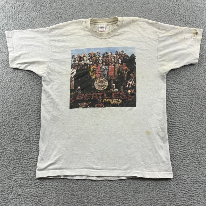 Vintage Beatles Shirt Mens XL White Short Sleeve 90s Sgt. Peppers Lonely Hearts