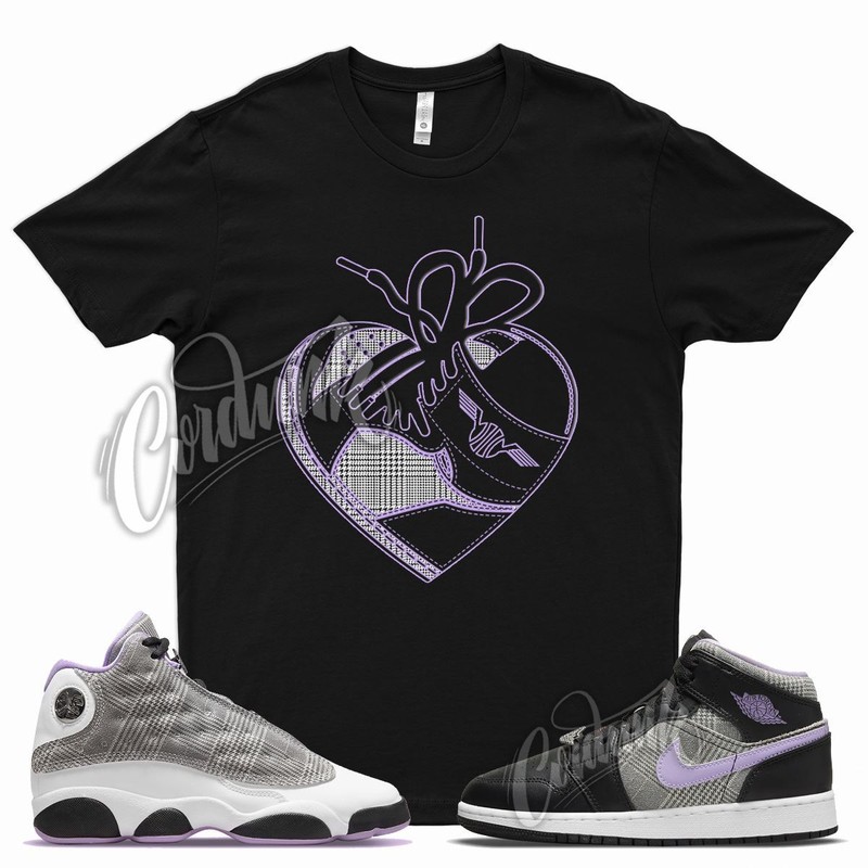 HEART T Shirt for J1 1 Mid SE GS Houndstooth Lilac Silver Plaid Violet 13