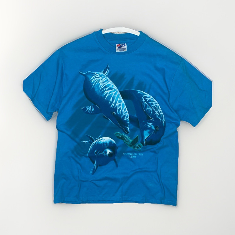 Single Stitch 90’s Blue Dolphin Sea Turtle Nature Gallery Graphic T-Shirt