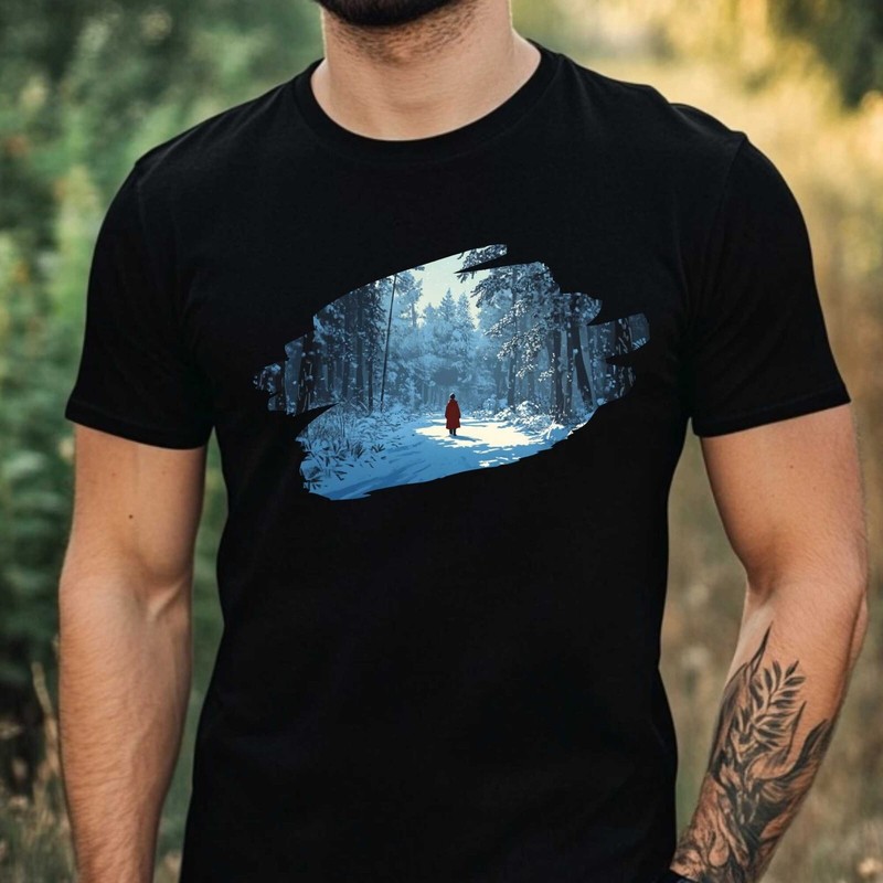 Mens Winter Landscape Motif Cotton T-Shirt Size XS to 5XL