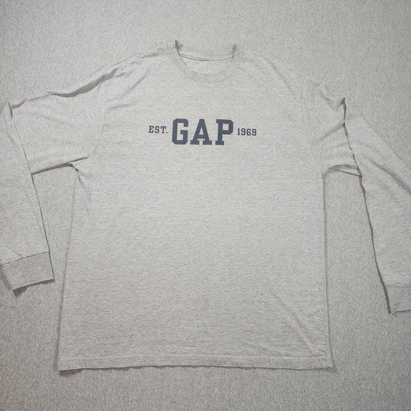 Gap Long Sleeve Graphic Tee Mens XL Heather Grey Good Est 1969 Logo Crewneck