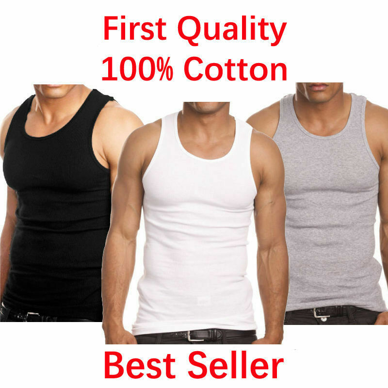 Falari Brand 3-Pack Mens 100% Cotton Tank Top A-Shirt Undershirt Slim Muscle Fit