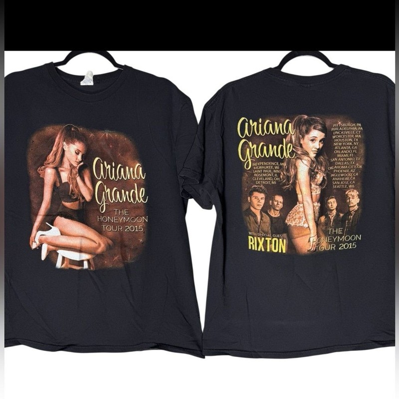 Ariana Grande Honeymoon Tour 2015 DoubleSided Concert T-Shirt Pop Cotton Large