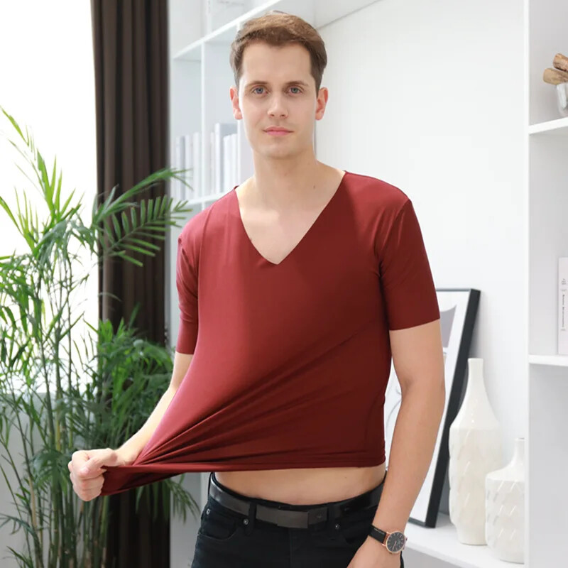 Summer Men's Ice Silk Vest Short Sleeves T Shirts V-Neck Tank Top Male gallery