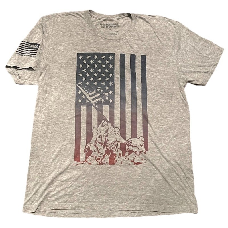 Rags Of Honor Shirt Mens XL Gray American Flag Iwo Jima Patriotic Veterans Tee