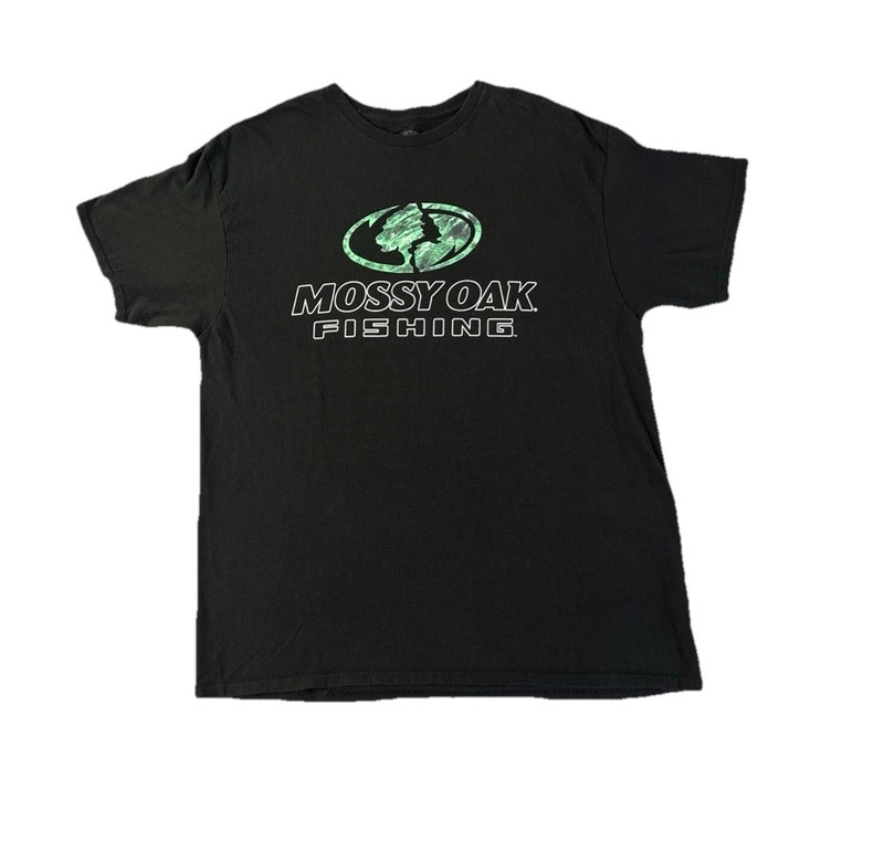 Mossy Oak Fishing T-Shirt Mens XL Black Green Camo Casual Graphic Tee
