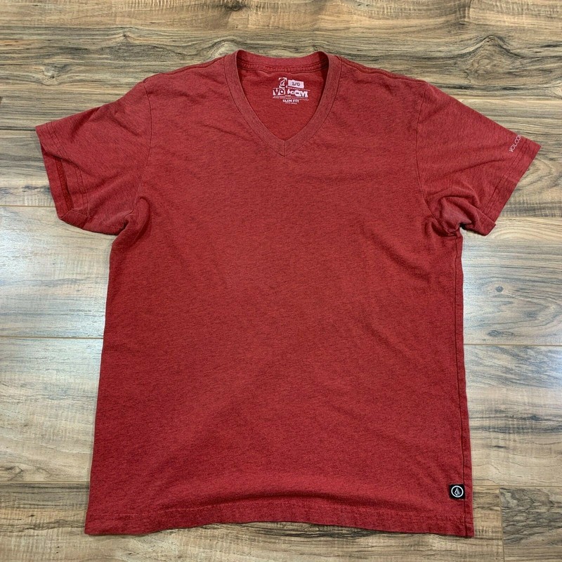 Volcom Mens T Shirt Size Large Short Sleeve Heathered Red Slim Fit Fitted