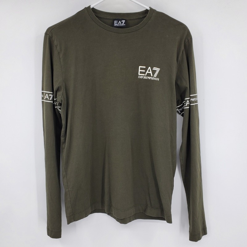 EA7 Emporio Armani Men’s Long Sleeve Logo Shirt Olive Green Medium Casual