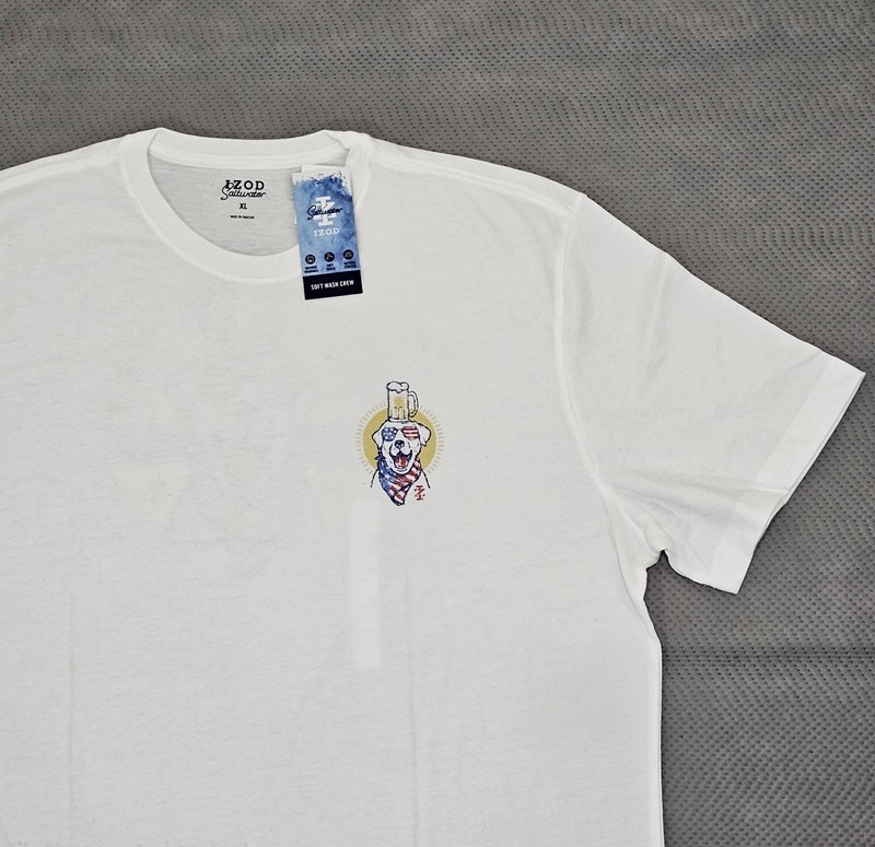 NWT Izod Saltwater 4th Of July White Tee Dog Beer Sunny Times Crew Neck Size XL
