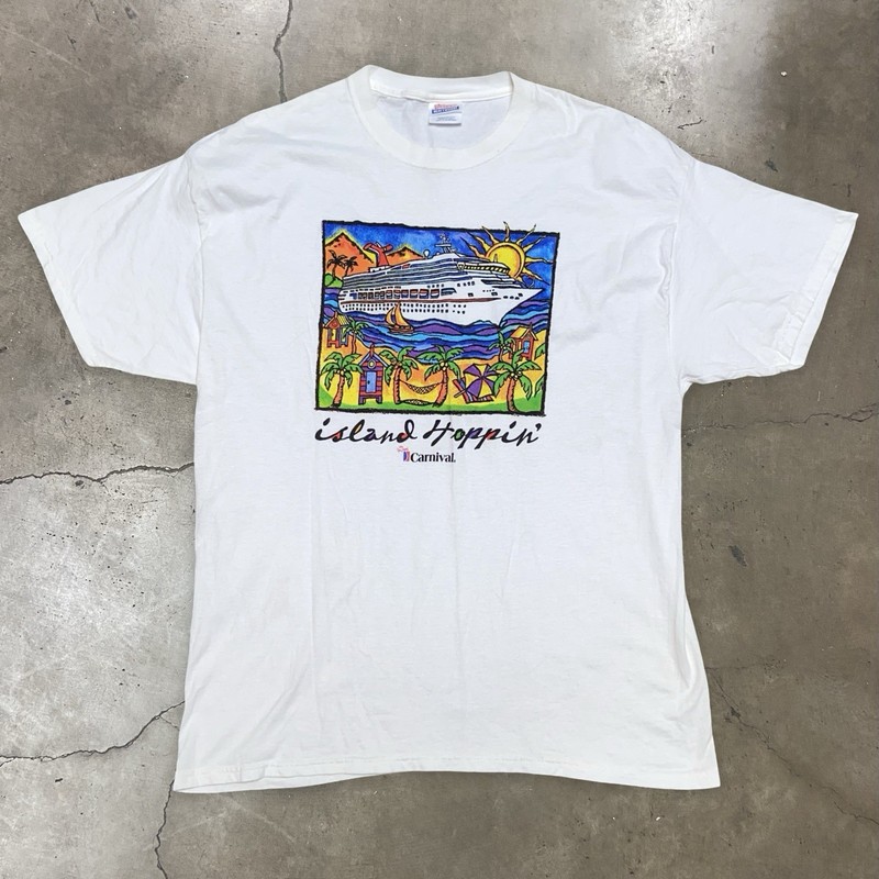 Vintage Carnival Cruise Lines Island Hoppin T-Shirt Men’s XL White Graphic Tee