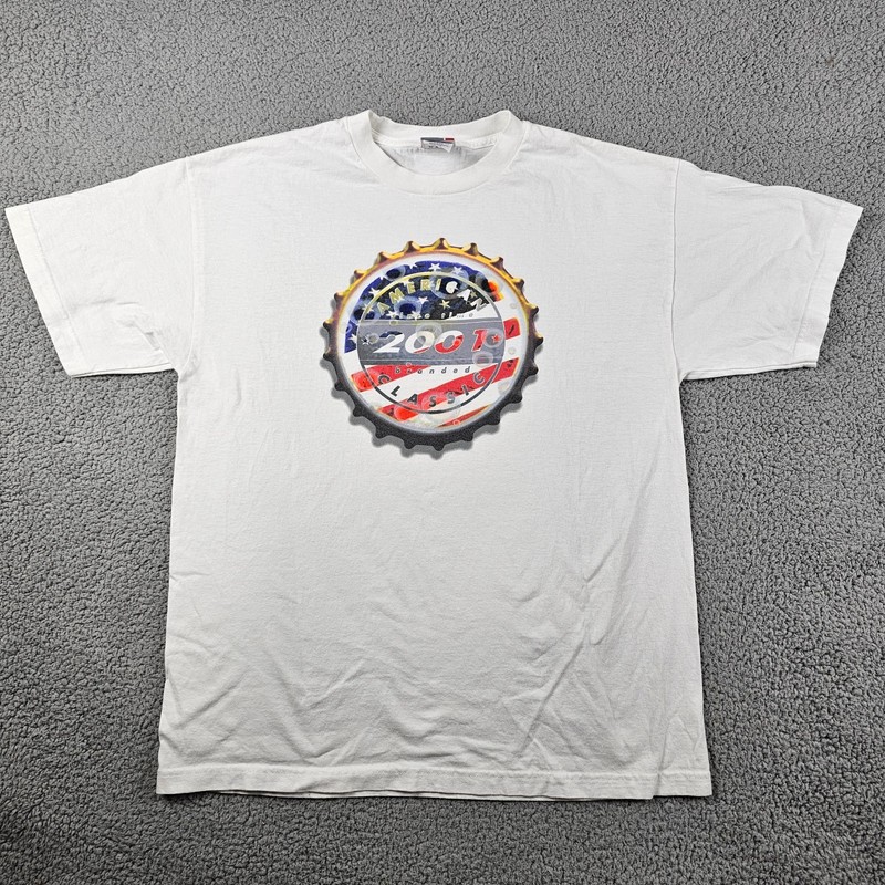 Vintage Arizona Jeans Shirt Mens Large White Graphic Y2K 2001 Millenium American