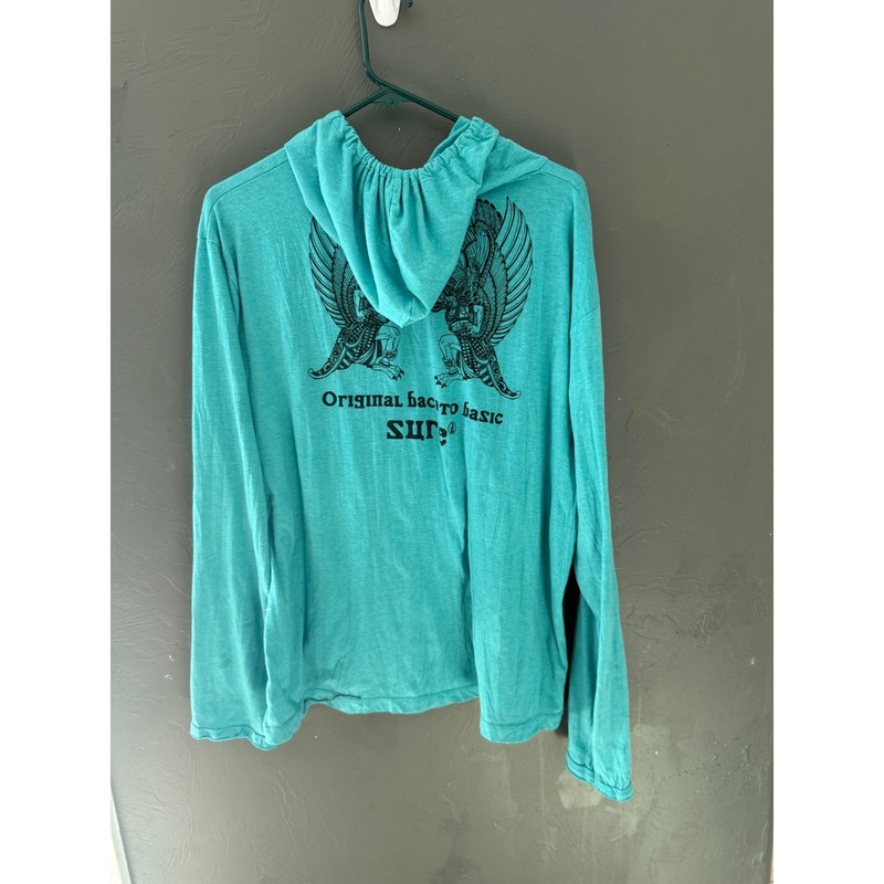 Sure Teal Garuda Graphic Long Sl Hooded T-Shirt Cotton Mens XL Thailand Aztec gallery
