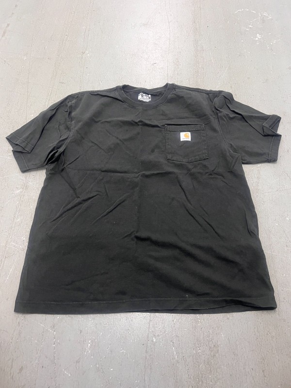 Carhartt T-Shirt Mens Large Black Loose Fit Chest Pocket Short Sleeve Workwear