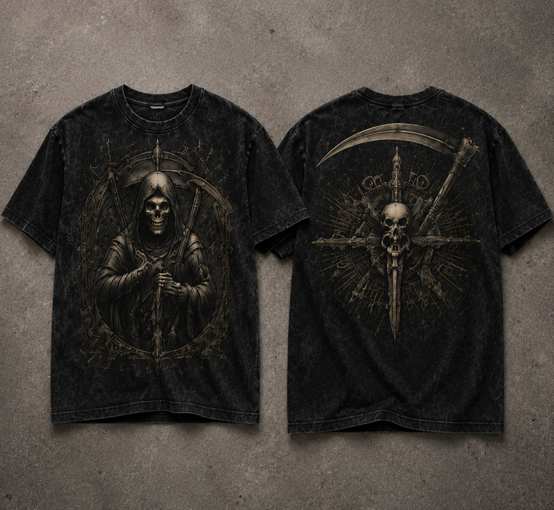 Dark Angel Skeleton Tee – Gothic Skull Front & Back Print