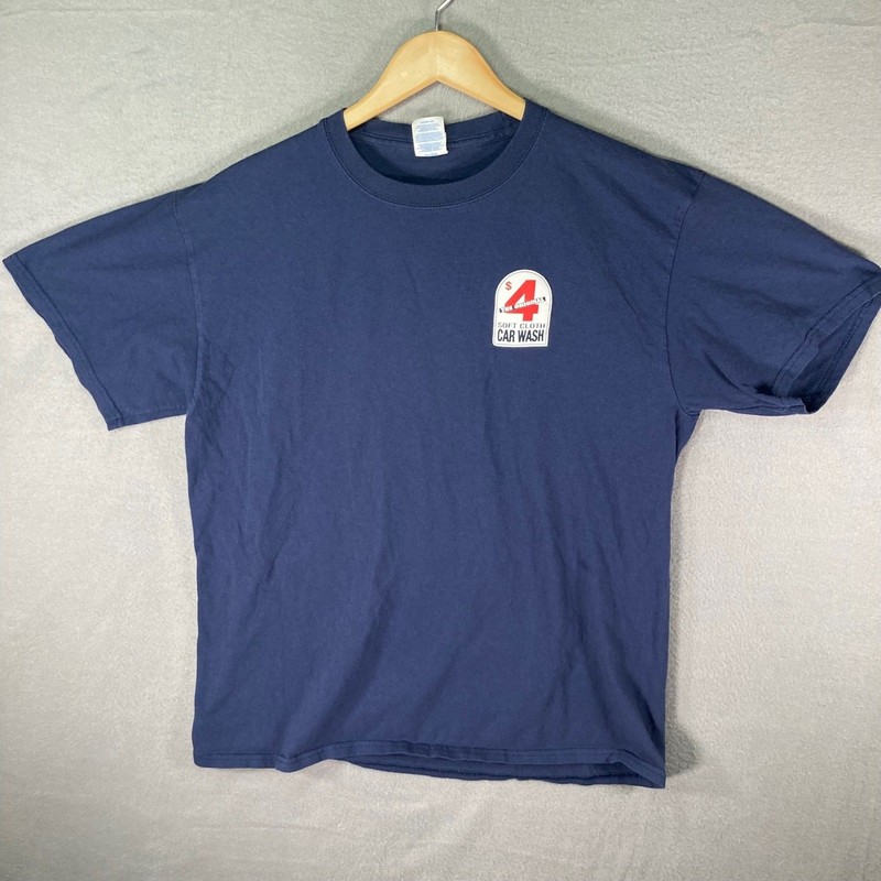 Port & Company Mens Large Graphic T Shirt $4 Soft Cloth Car Wash Logo Blue