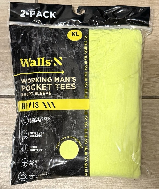 NEW~Walls Short Sleeve Working Man’s Pocket Tees (2-Pack)~ XL Hi-Vis Green