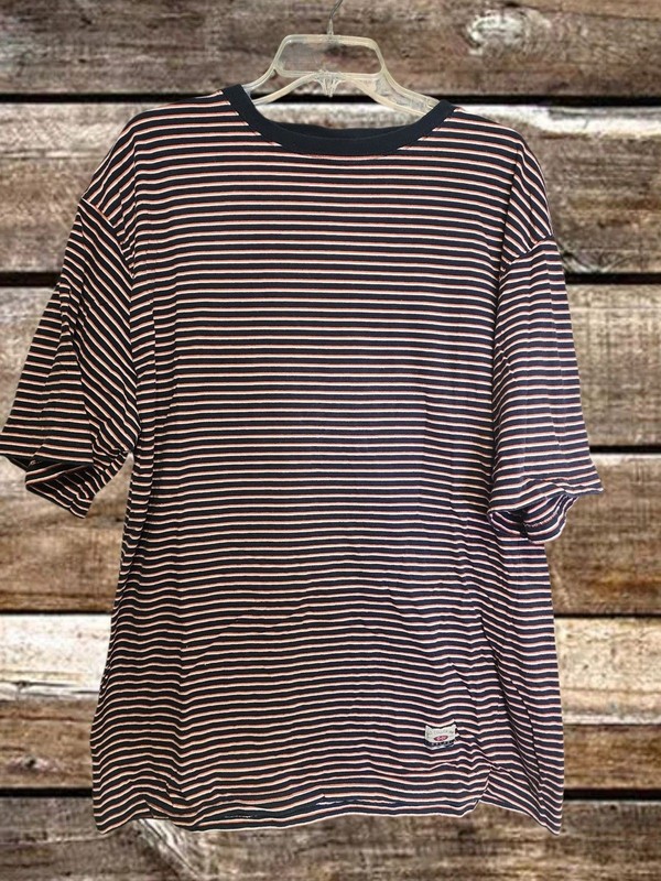 QCI Collection Men’s XL Striped T-Shirt Navy Blue Orange White Short Sleeve Crew