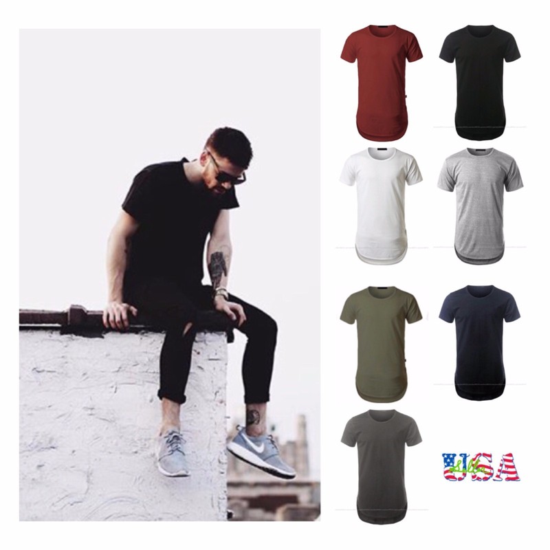 Men T-Shirt Long Extended Basic Fashion Tee Lot Casual Tee Crew Neck Hipster Tee gallery