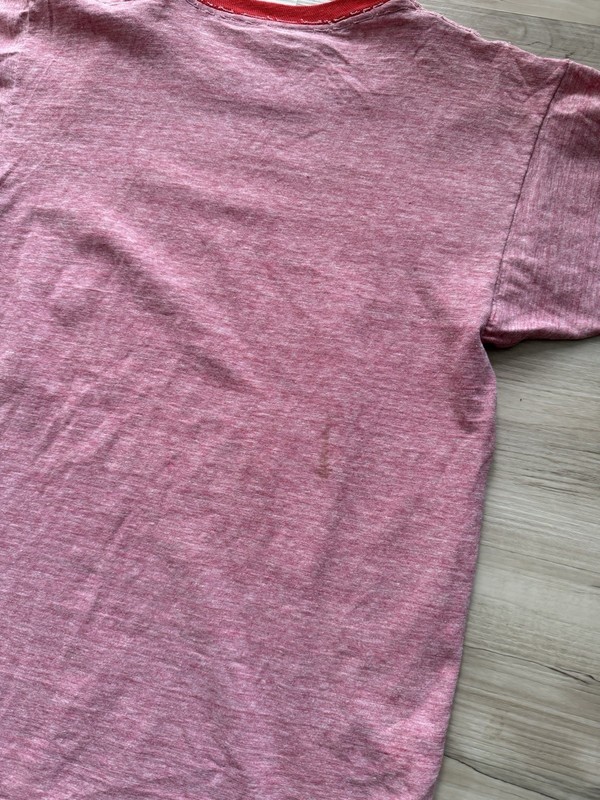 Vintage 60s “Maranatha” Jesus Rainbow Flowers Mayo Spruce Ringer Pink Tee Small gallery