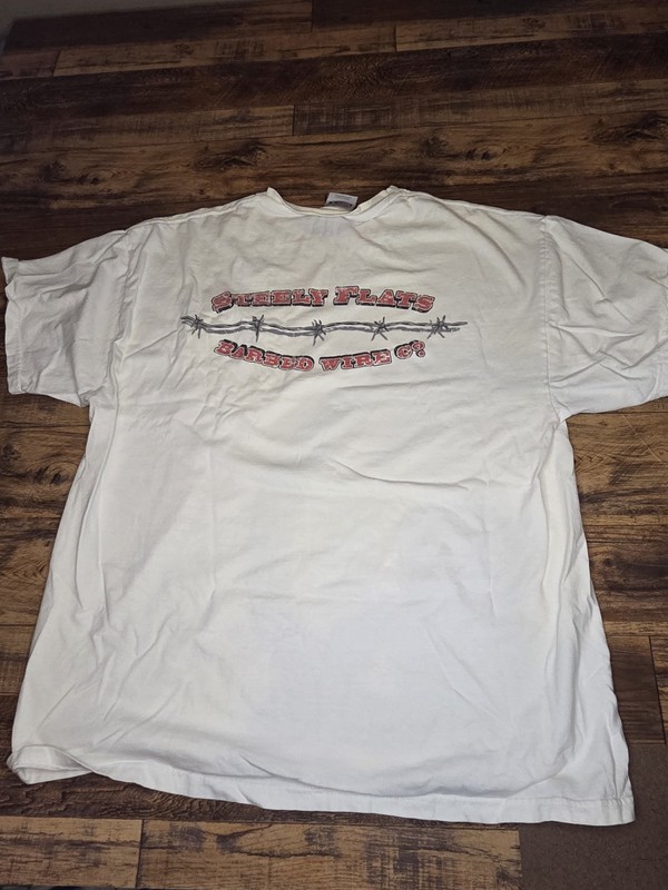 Vintage 2000s Steely Flats Barbed Wire Company Pocket T Shirt Workwear White XL