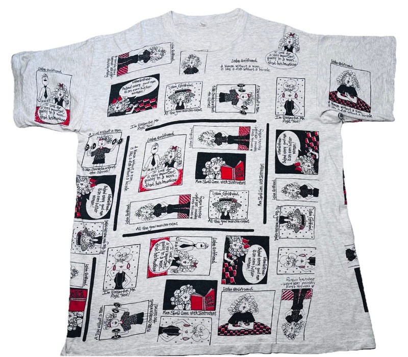 Vintage 90s Single Stitch AOP Comic Graphic T Shirt Oversized XL Humor Novelty