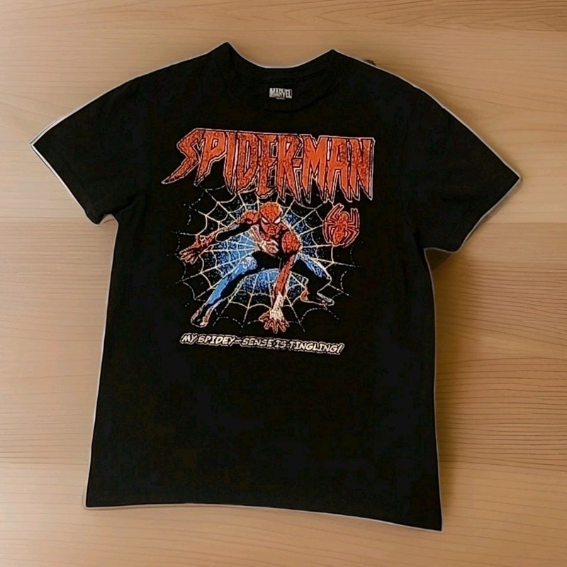 Marvel Comics Spider-Man Superhero Black Graphic T-Shirt Cotton Size M