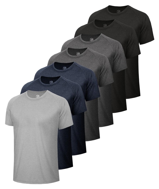 7 Pack Workout Shirts for Men-Quick Dry Black Gym Moisture Wicking Short Slee…