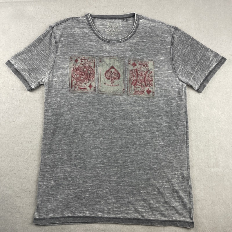 VTG Y2K Lucky Brand Venice Burnout Graphic T-Shirt Men’s M Gray Skull Poker Card
