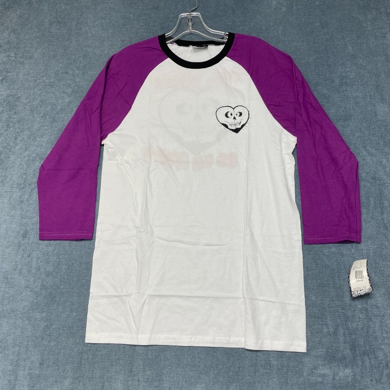 Volcom Till Death Do Us Party T Shirt Mens Medium White Purple Raglan Sleeve