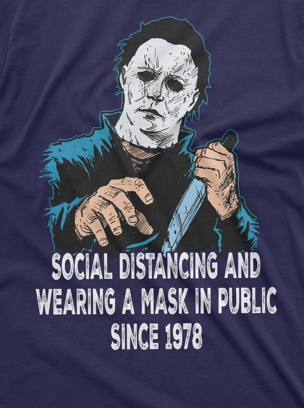 Social Distancing and Wearing Mask Funny Halloween Horror T-shirt Michael Myers gallery