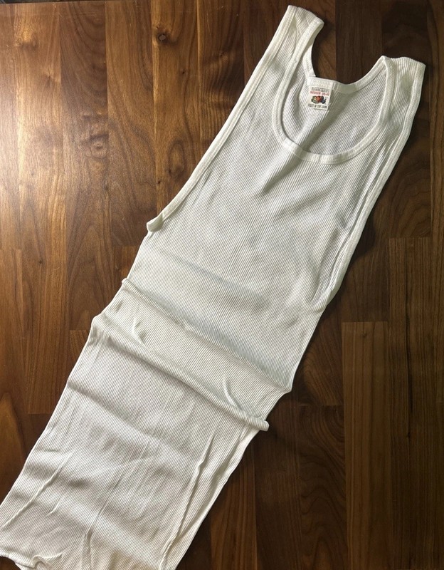 VTG Fruit Of The Loom Ribbed Tank Wife Beater Shirt M 38-40 USA Made Long Length gallery