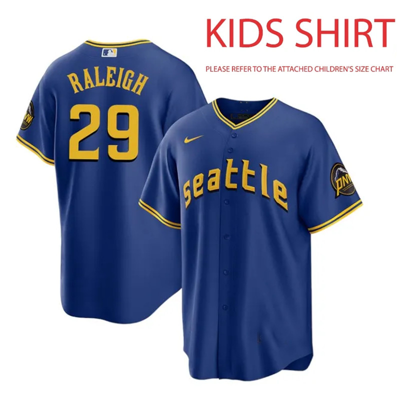 Collection Seattle Cal Raleigh #29 Full Printed Baseball Jersey KID Shirt BB764