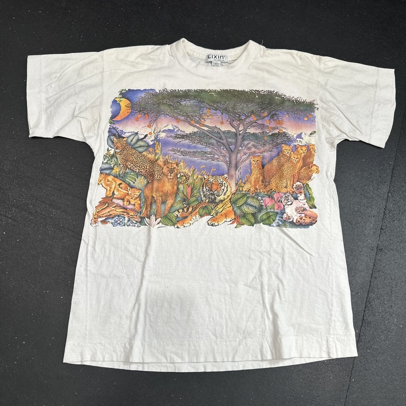 Vintage Nature Shirt AOP Graphic 90s Tshirt Fish Wrap Around Colorful Ocean L