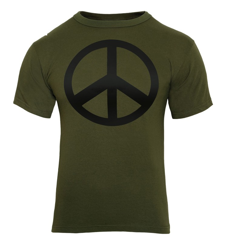 Olive Drab Peace T-Shirt Retro Symbol Sign Logo Fashion Tee