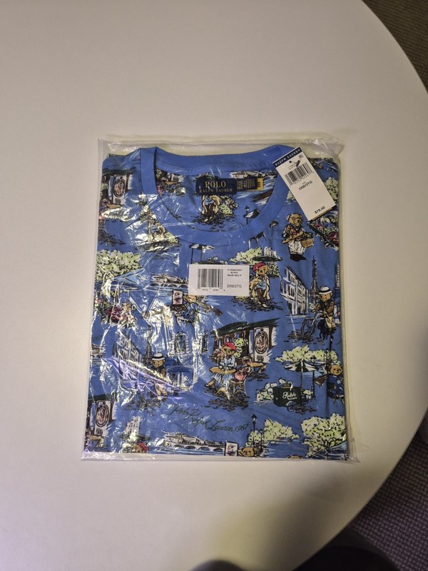 Polo Ralph Lauren Blue Polo Bear Paris Graphic T-Shirt Size 2XB New With Tag