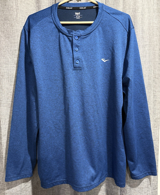 Everlast Men’s Size XL Blue Long Sleeve Henley Casual Logo Buttons Classic
