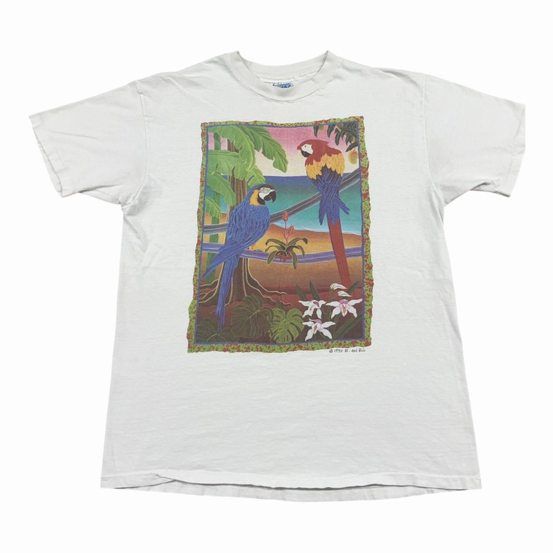 Vintage 90s R. Del Rio Parrot Nature T Shirt Men’s XL White Single Stitch USA