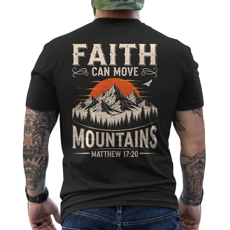 Faith Can Move Mountains Religious Christian Camping Matthew 17:20 ON BACK Tees