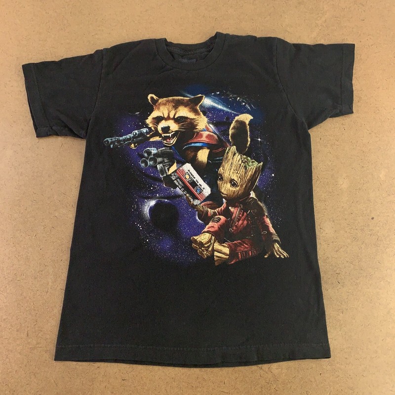 Guardians Of the Galaxy Vol 2 Unisex Size Small Black T-Shirt Groot Raccoon